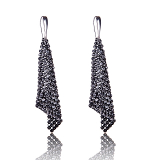 Stříbrné náušnice s krystaly Mesh Silver Night
