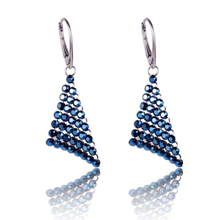 Stříbrné náušnice s krystaly Mesh v.3 Metalic Blue