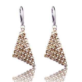 Stříbrné náušnice s krystaly Mesh v.3 Golden Shadow