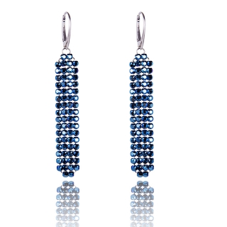 Stříbrné náušnice s krystaly Mesh v.2 Metalic Blue