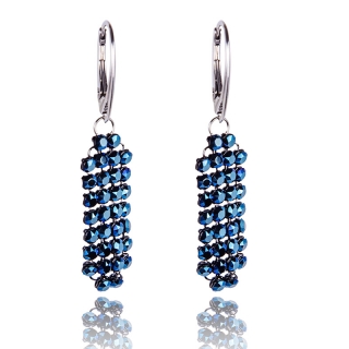 Stříbrné náušnice s krystaly Mesh v.4 Metalic Blue