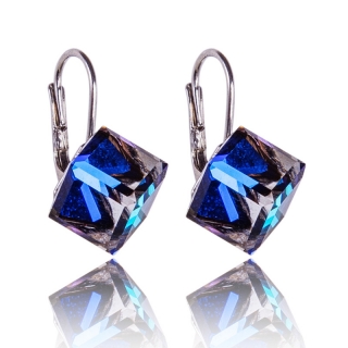 Stříbrné náušnice s krystaly Kostičky Bermuda Blue