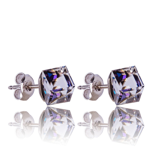 Stříbrné náušnice s krystaly Kostičky Bermuda Blue