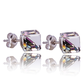 Stříbrné náušnice s krystaly Kostičky Vitrail Light