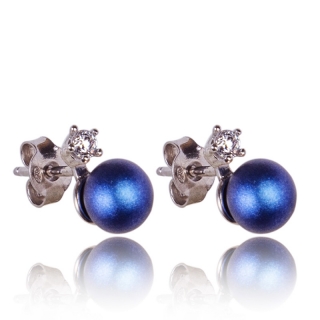 Stříbrné náušnice s perličkami Dark Blue Pearl