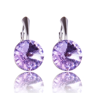 Stříbrné náušnice s krystaly Rivoli Violet