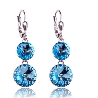Stříbrné náušnice s krystaly Rivoli DUO Aquamarine