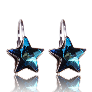 Stříbrné náušnice s krystaly Star visací Bermuda Blue