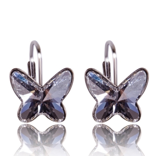 Stříbrné náušnice s krystaly motýlek Crystal