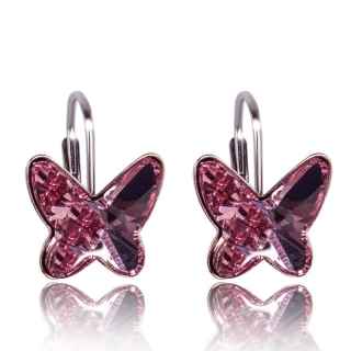 Stříbrné náušnice s krystaly motýlek Light Rose