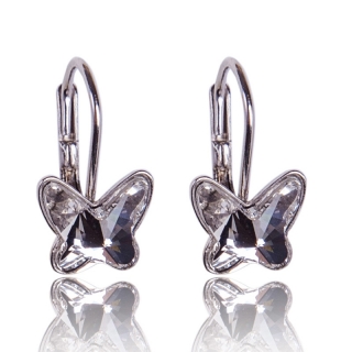 Stříbrné náušnice s krystaly motýlek Crystal