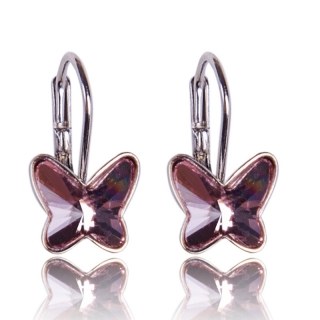 Stříbrné náušnice s krystaly motýlek Light Rose
