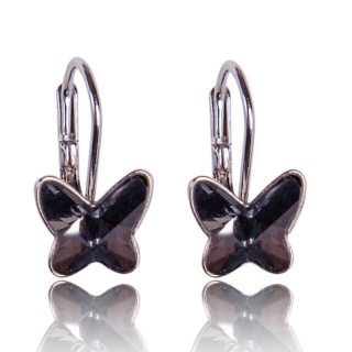 Stříbrné náušnice s krystaly motýlek Silver Night