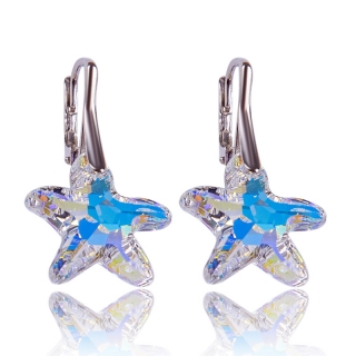 Stříbrné náušnice s krystaly Starfish Aurore Boreale