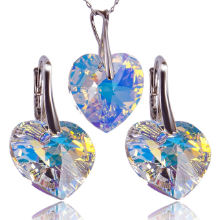 Stříbrná souprava s krystaly srdíčko Aurore Boreale