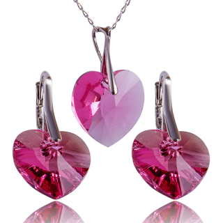 Stříbrná souprava s krystaly srdíčko Rose