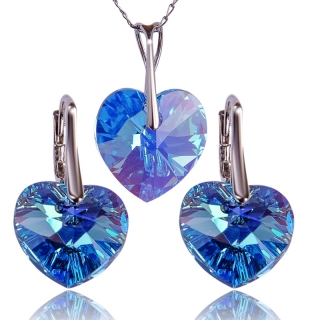 Stříbrná souprava s krystaly srdíčko Aquamarine