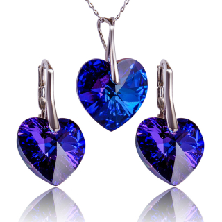 Stříbrná souprava s krystaly srdíčko Heliotrop