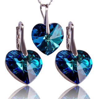 Stříbrná souprava s krystaly srdíčko Bermuda Blue