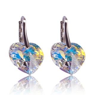 Stříbrné náušnice s krystaly Heart Aurore Boreale