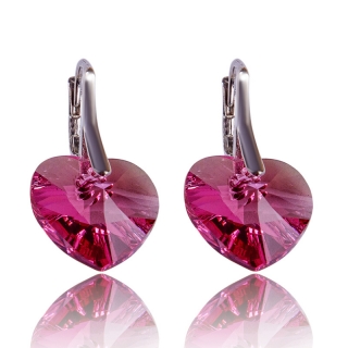 Stříbrné náušnice s krystaly Heart Rose