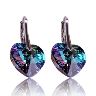 Stříbrné náušnice s krystaly Heart Vitrail Light