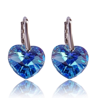 Stříbrné náušnice s krystaly Heart Aquamarine