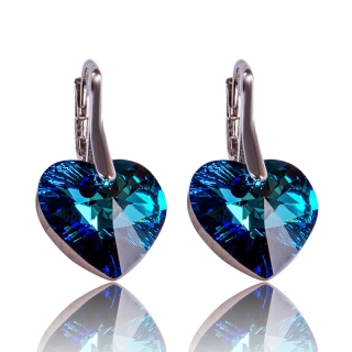 Stříbrné náušnice s krystaly Heart Bermuda Blue