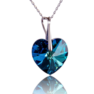 Náhrdelník s krystalem srdíčko Bermuda Blue