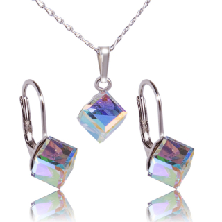 Stříbrná souprava s krystaly Kostičky Aurore Boreale